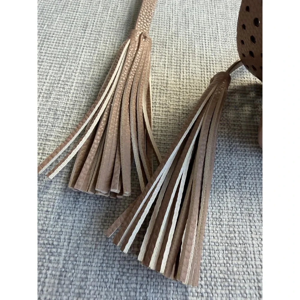 BCBGMAXAZRIA Tan Perforated Leather Obi Wrap Belt with Tassels XS S